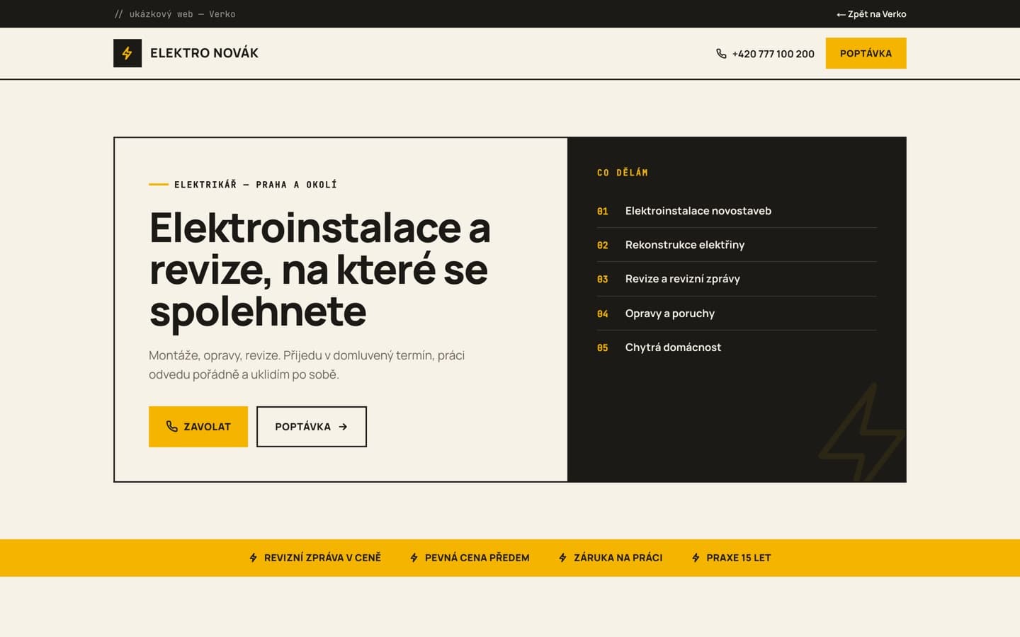 Náhled webu — Web pro elektrikáře