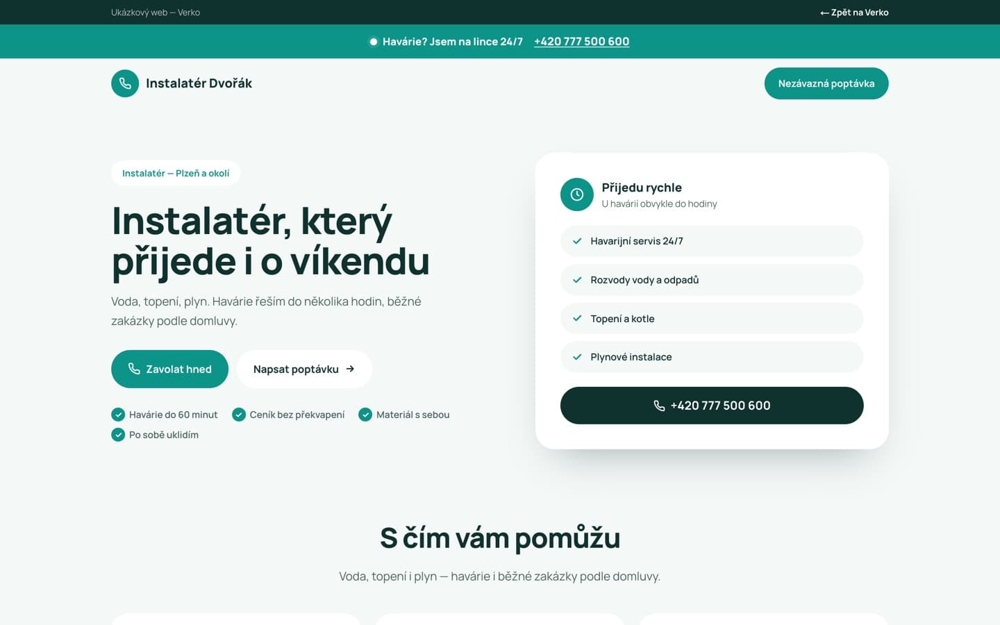 Náhled webu — Web pro instalatéra
